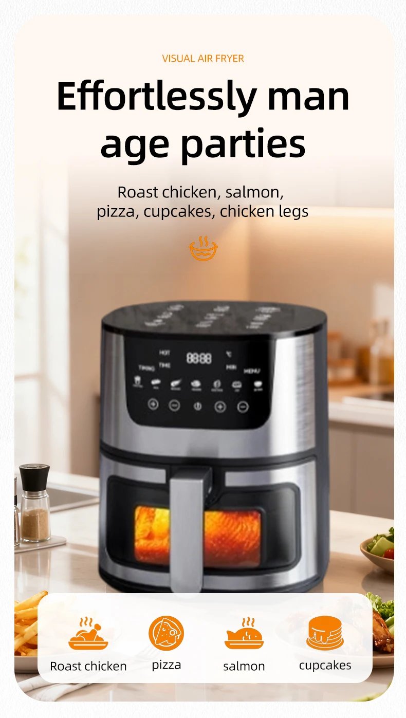 DIVEDEER 7L Household Visual Air Fryer - Large Capacity, Multifunctional, Stainless Steel Design for Home Use (Freidora Aire)